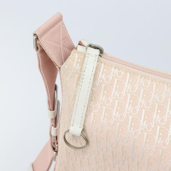 Christian Dior Trotter Canvas Shoulder Bag Pink Silver Auth YKZ088A