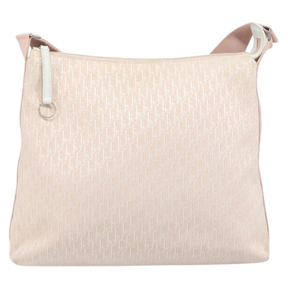 Christian Dior Trotter Canvas Shoulder Bag Pink Silver Auth YKZ088A