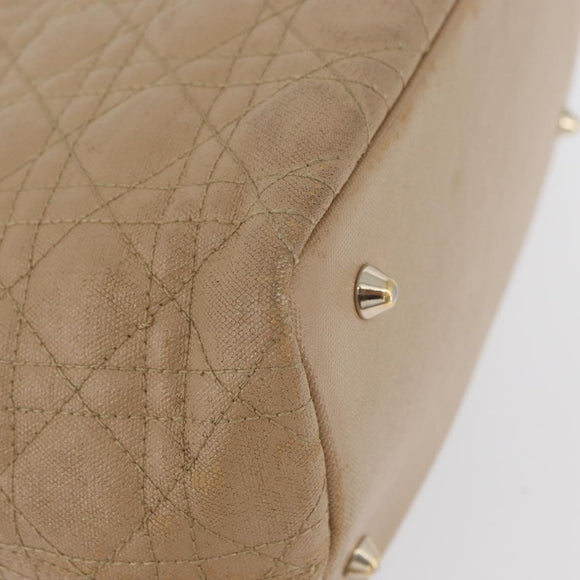 Christian Dior Lady Dior Canage Hand Bag Coated Canvas Beige Gold Auth YKZ089
