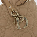 Christian Dior Lady Dior Canage Hand Bag Coated Canvas Beige Gold Auth YKZ089-10
