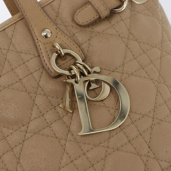 Christian Dior Lady Dior Canage Hand Bag Coated Canvas Beige Gold Auth YKZ089