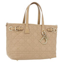 Christian Dior Lady Dior Canage Hand Bag Coated Canvas Beige Gold Auth YKZ089-1