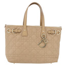 Christian Dior Lady Dior Canage Hand Bag Coated Canvas Beige Gold Auth YKZ089-13