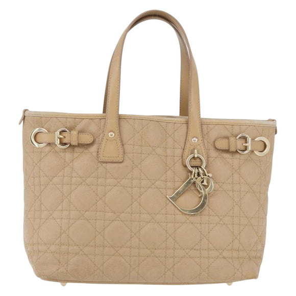 Christian Dior Lady Dior Canage Hand Bag Coated Canvas Beige Gold Auth YKZ089
