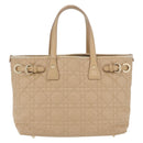 Christian Dior Lady Dior Canage Hand Bag Coated Canvas Beige Gold Auth YKZ089-2