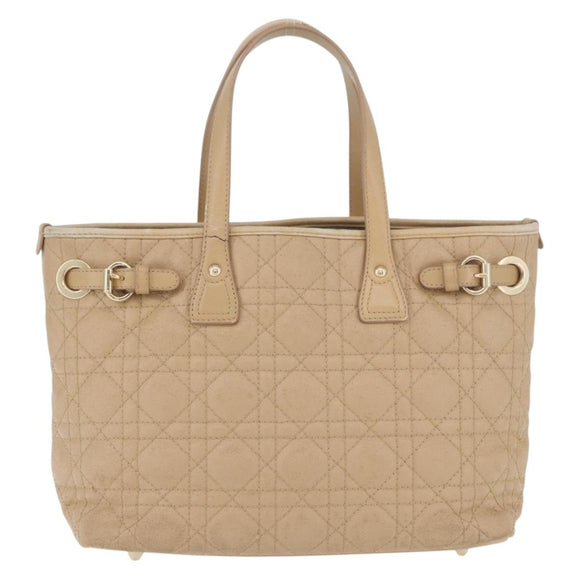 Christian Dior Lady Dior Canage Hand Bag Coated Canvas Beige Gold Auth YKZ089
