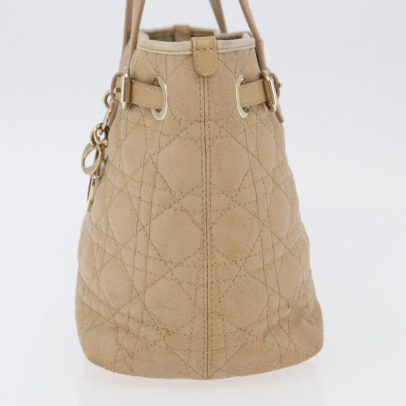 Christian Dior Lady Dior Canage Hand Bag Coated Canvas Beige Gold Auth YKZ089