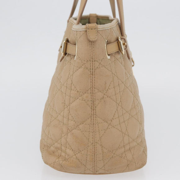 Christian Dior Lady Dior Canage Hand Bag Coated Canvas Beige Gold Auth YKZ089