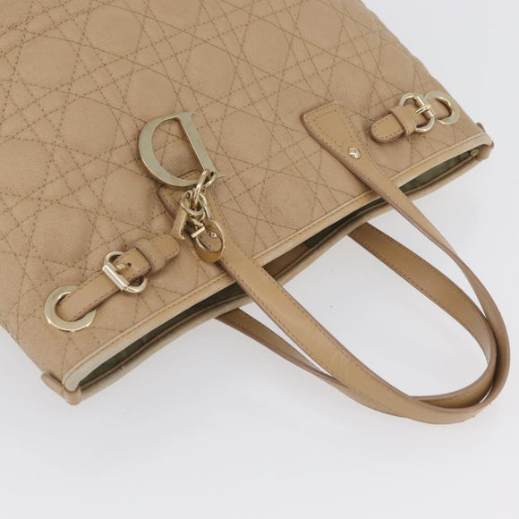 Christian Dior Lady Dior Canage Hand Bag Coated Canvas Beige Gold Auth YKZ089