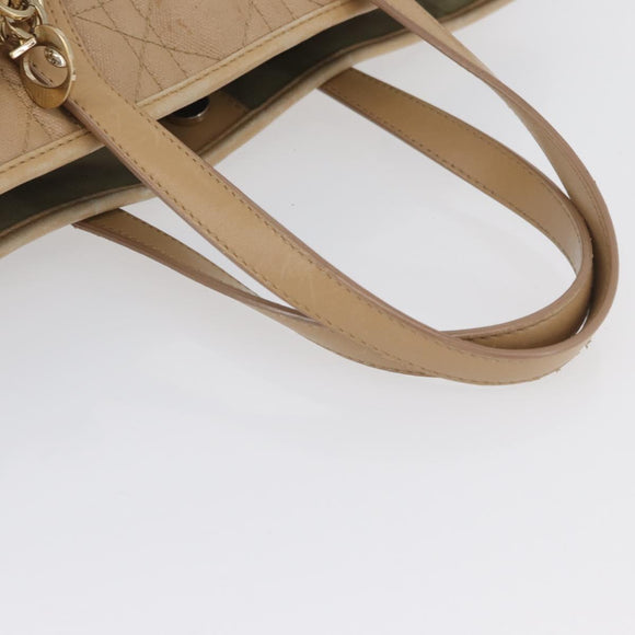 Christian Dior Lady Dior Canage Hand Bag Coated Canvas Beige Gold Auth YKZ089