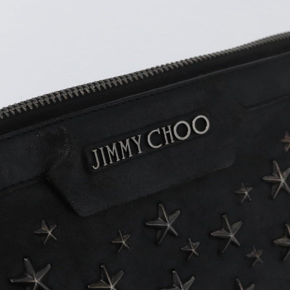 Jimmy Choo Clutch Bag Leather Black Auth YKZ093