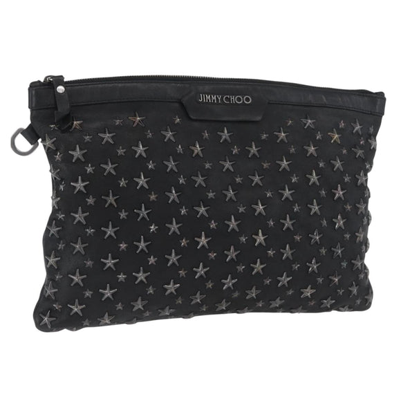 Jimmy Choo Clutch Bag Leather Black Auth YKZ093