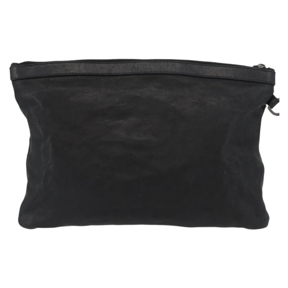 Jimmy Choo Clutch Bag Leather Black Auth YKZ093