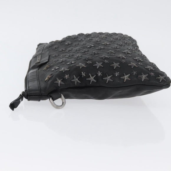 Jimmy Choo Clutch Bag Leather Black Auth YKZ093