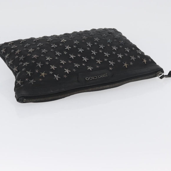 Jimmy Choo Clutch Bag Leather Black Auth YKZ093