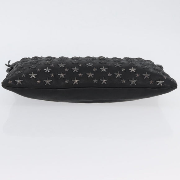 Jimmy Choo Clutch Bag Leather Black Auth YKZ093