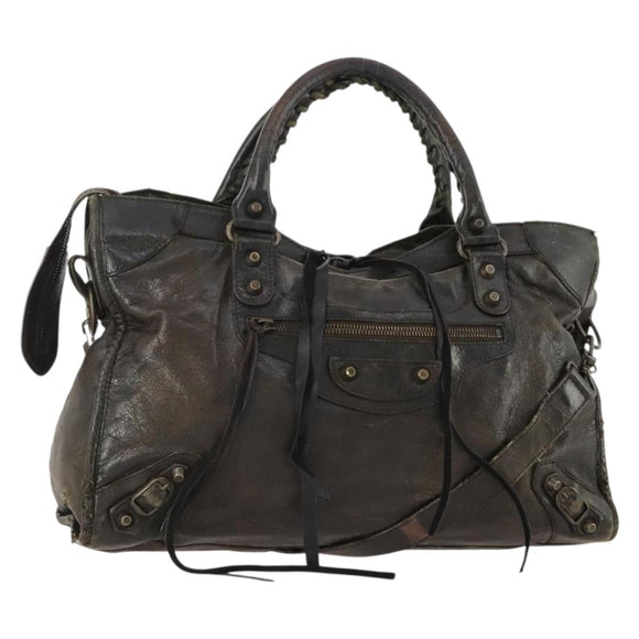 BALENCIAGA The City Hand Bag Leather 2way Brown 115748 Auth YKZ094