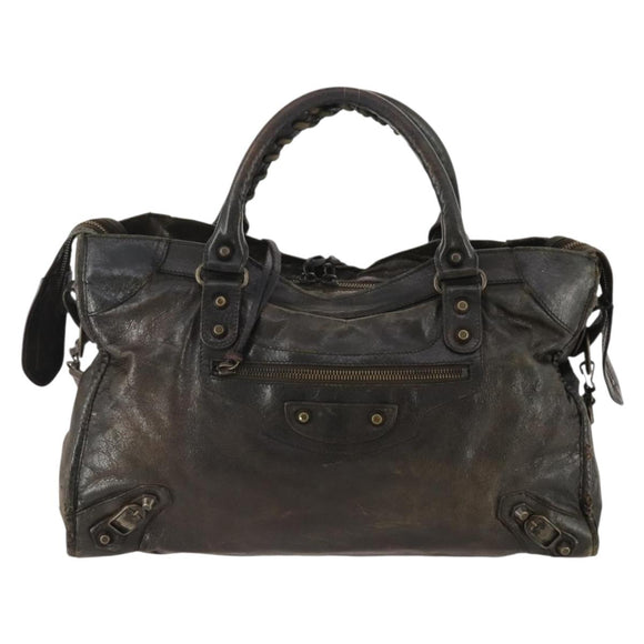 BALENCIAGA The City Hand Bag Leather 2way Brown 115748 Auth YKZ094