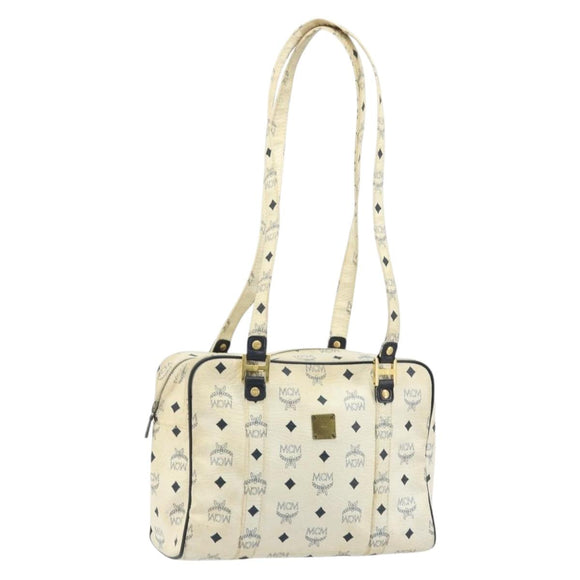 MCM Logogram Vicetos Tote Bag PVC Leather White Gold Auth YKZ095