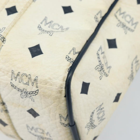 MCM Logogram Vicetos Tote Bag PVC Leather White Gold Auth YKZ095