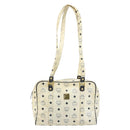 MCM Logogram Vicetos Tote Bag PVC Leather White Gold Auth YKZ095-2