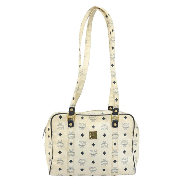 MCM Logogram Vicetos Tote Bag PVC Leather White Gold Auth YKZ095