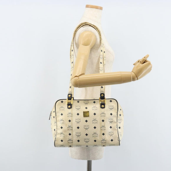 MCM Logogram Vicetos Tote Bag PVC Leather White Gold Auth YKZ095