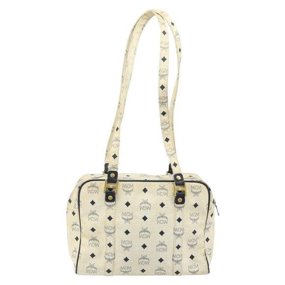 MCM Logogram Vicetos Tote Bag PVC Leather White Gold Auth YKZ095