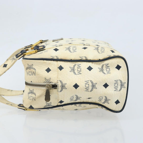 MCM Logogram Vicetos Tote Bag PVC Leather White Gold Auth YKZ095