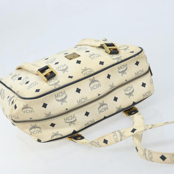 MCM Logogram Vicetos Tote Bag PVC Leather White Gold Auth YKZ095