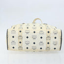 MCM Logogram Vicetos Tote Bag PVC Leather White Gold Auth YKZ095-9