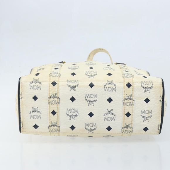 MCM Logogram Vicetos Tote Bag PVC Leather White Gold Auth YKZ095
