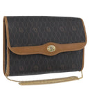Christian Dior Honeycomb Canvas Chain Shoulder Bag PVC Black Gold Auth YKZ096-1