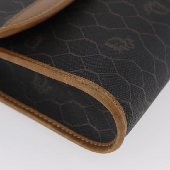 Christian Dior Honeycomb Canvas Chain Shoulder Bag PVC Black Gold Auth YKZ096