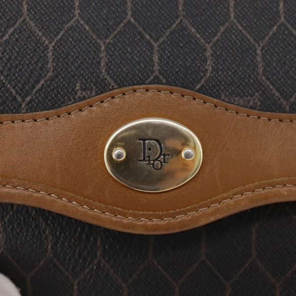 Christian Dior Honeycomb Canvas Chain Shoulder Bag PVC Black Gold Auth YKZ096