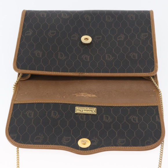 Christian Dior Honeycomb Canvas Chain Shoulder Bag PVC Black Gold Auth YKZ096