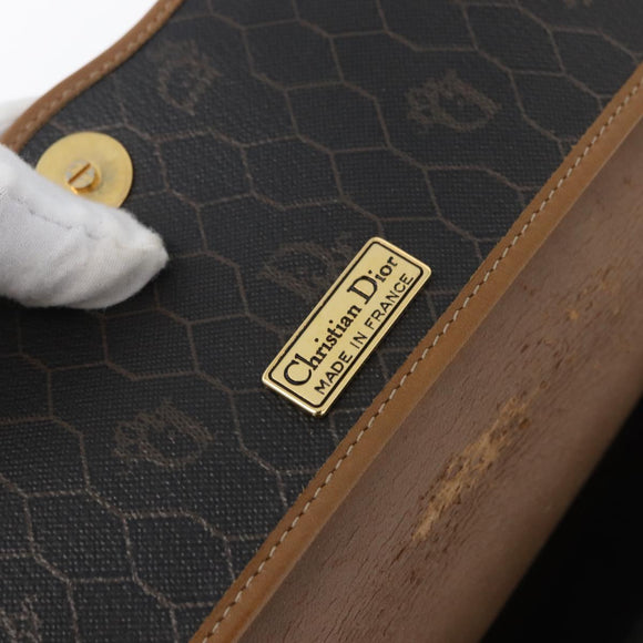 Christian Dior Honeycomb Canvas Chain Shoulder Bag PVC Black Gold Auth YKZ096