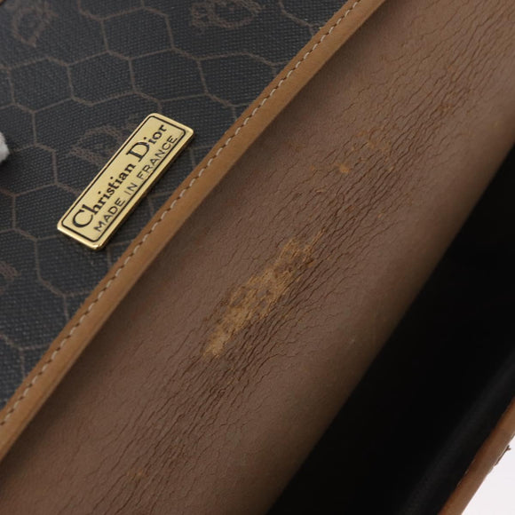 Christian Dior Honeycomb Canvas Chain Shoulder Bag PVC Black Gold Auth YKZ096