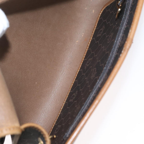 Christian Dior Honeycomb Canvas Chain Shoulder Bag PVC Black Gold Auth YKZ096