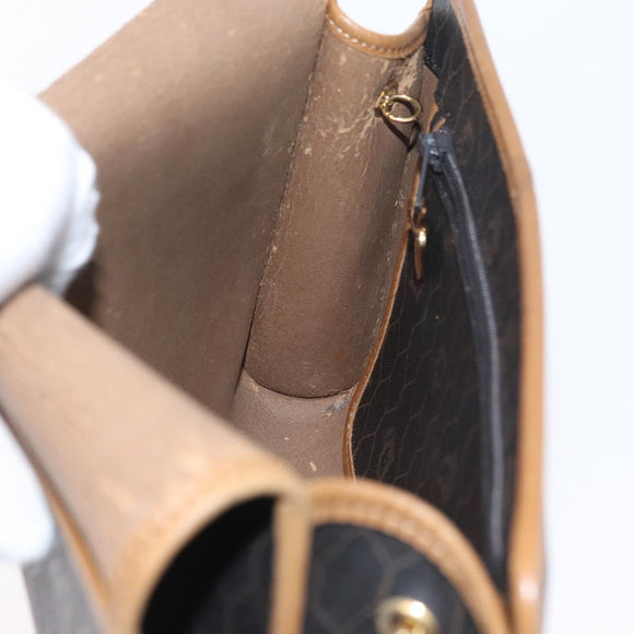 Christian Dior Honeycomb Canvas Chain Shoulder Bag PVC Black Gold Auth YKZ096