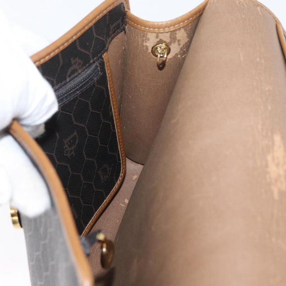 Christian Dior Honeycomb Canvas Chain Shoulder Bag PVC Black Gold Auth YKZ096