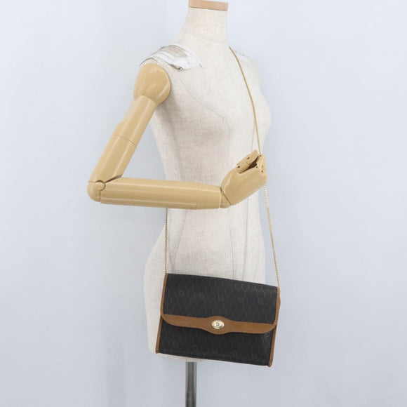 Christian Dior Honeycomb Canvas Chain Shoulder Bag PVC Black Gold Auth YKZ096