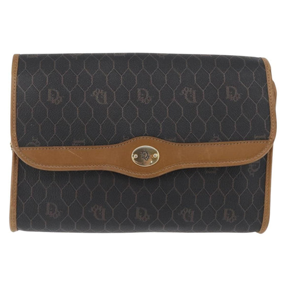 Christian Dior Honeycomb Canvas Chain Shoulder Bag PVC Black Gold Auth YKZ096