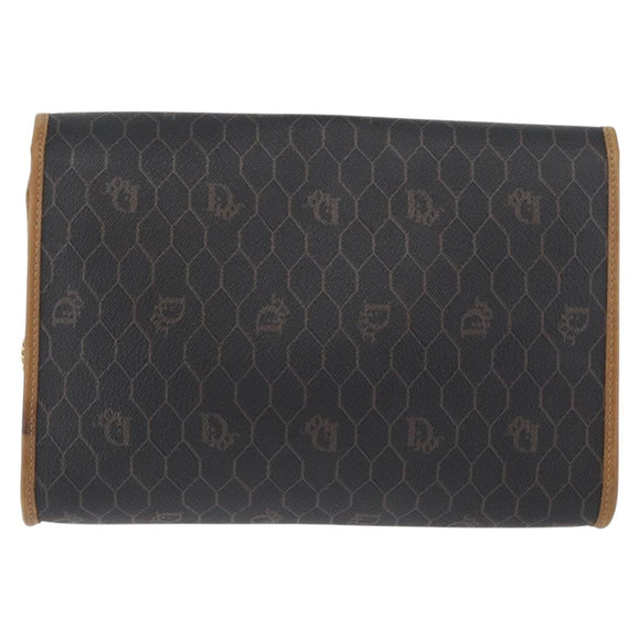 Christian Dior Honeycomb Canvas Chain Shoulder Bag PVC Black Gold Auth YKZ096