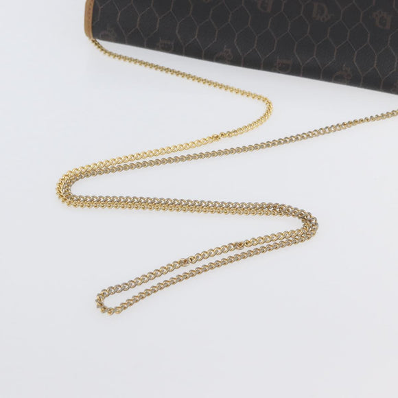 Christian Dior Honeycomb Canvas Chain Shoulder Bag PVC Black Gold Auth YKZ096