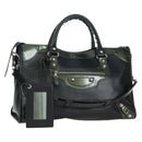 BALENCIAGA Giant City Hand Bag Leather 2way Black Silver 281770 Auth YKZ099SAV-1