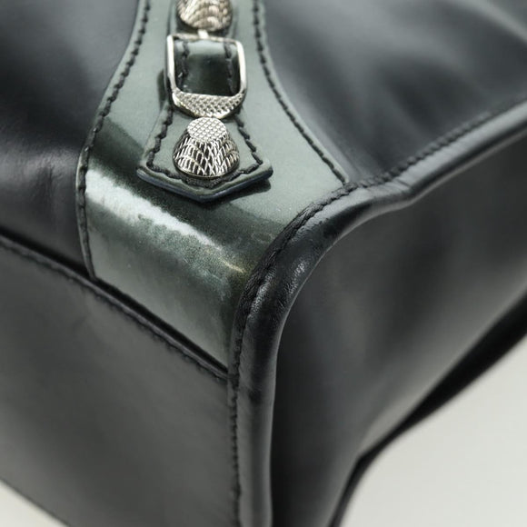 BALENCIAGA Giant City Hand Bag Leather 2way Black Silver 281770 Auth YKZ099SAV