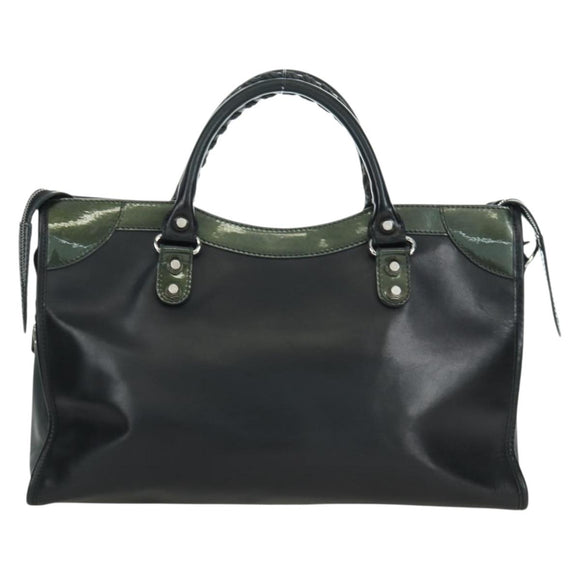 BALENCIAGA Giant City Hand Bag Leather 2way Black Silver 281770 Auth YKZ099SAV