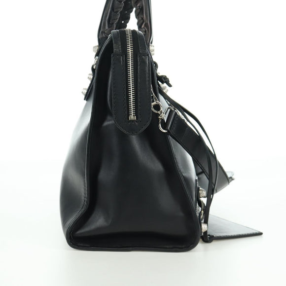 BALENCIAGA Giant City Hand Bag Leather 2way Black Silver 281770 Auth YKZ099SAV