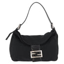 FENDI Mamma Baguette Shoulder Bag Nylon Black Silver Auth YKZ1001-13